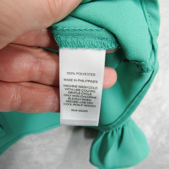 Express Portofino Shirt Green Bell Tie Long Sleeve Blouse Top Button Up Sz Small - Picture 9 of 10